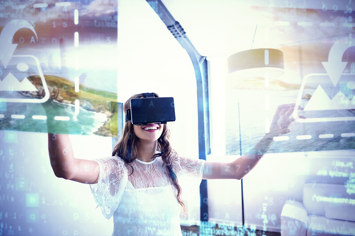 Woman With VR Headset Mockup in Templates - product preview 8