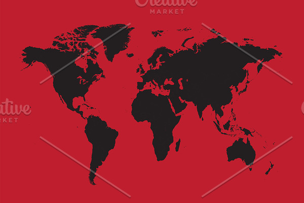 World map black with red background