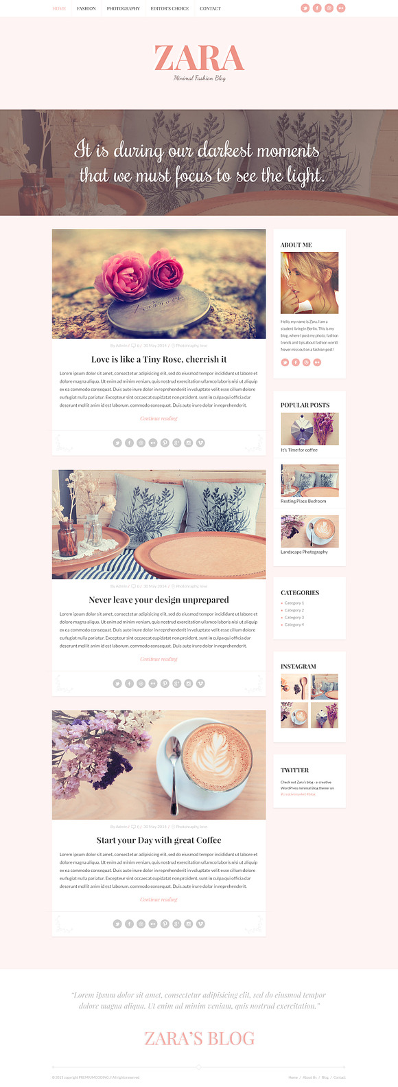 Zara - Mini Personal Wordpress Blog in WordPress Minimal Themes - product preview 1