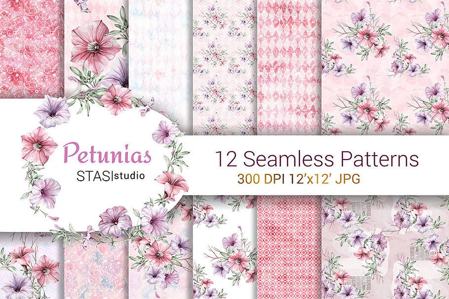 Petunias Watercolor Pattern in Patterns - product preview 8