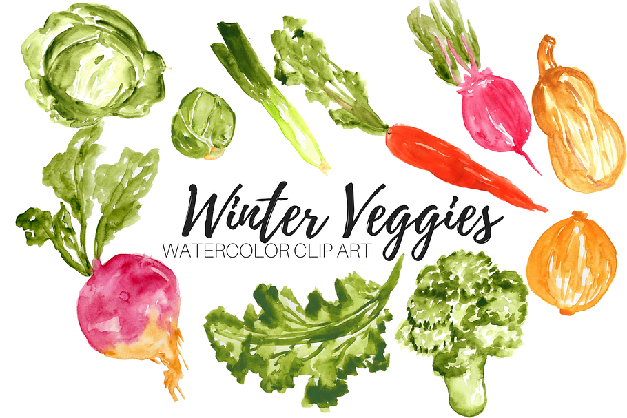 Winter Vegetable Watercolor Clip Art