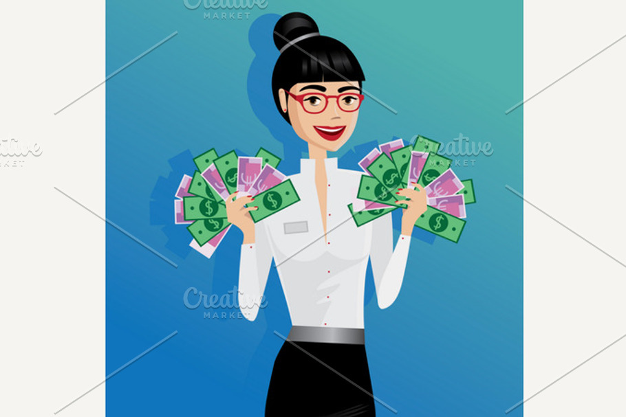 Business woman holding lot of money in Illustrations - product preview 8