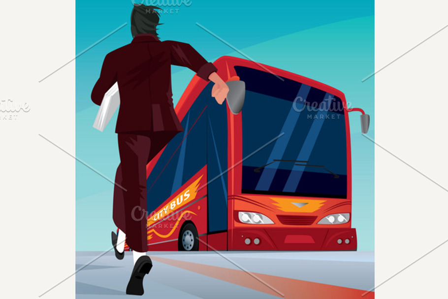 Businessman in a hurry for the passenger bus