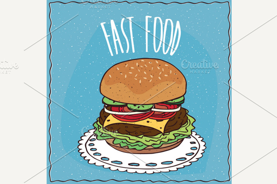 Classic cheeseburger in handmade cartoon style in Illustrations - product preview 8