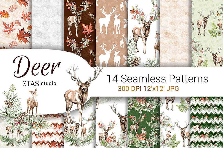 Deer Fall Seamless Pattern in Patterns - product preview 8