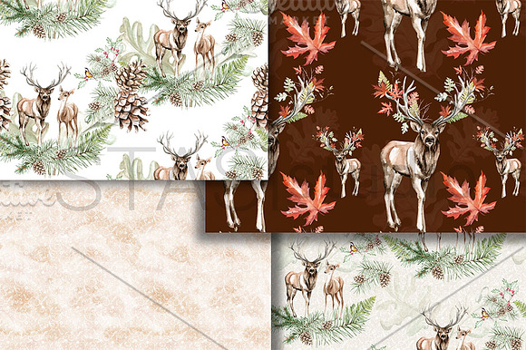 Deer Fall Seamless Pattern in Patterns - product preview 1
