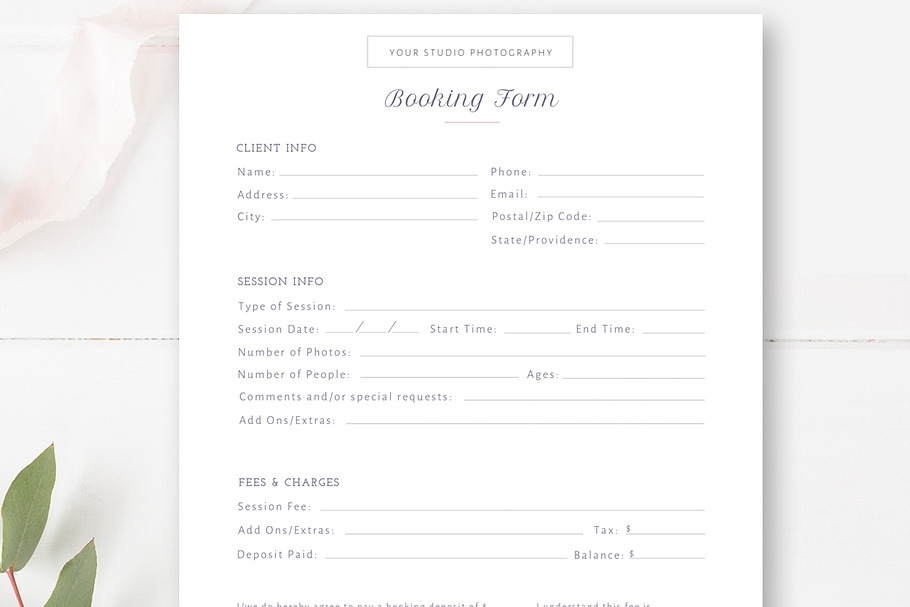 Photographer Booking Form PSD
