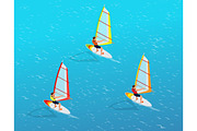 Windsurfer on a board for windsurfing. 