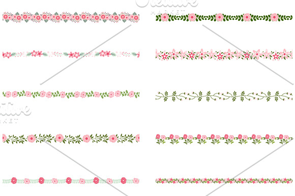 Pink flower border, floral divider  in Illustrations - product preview 1