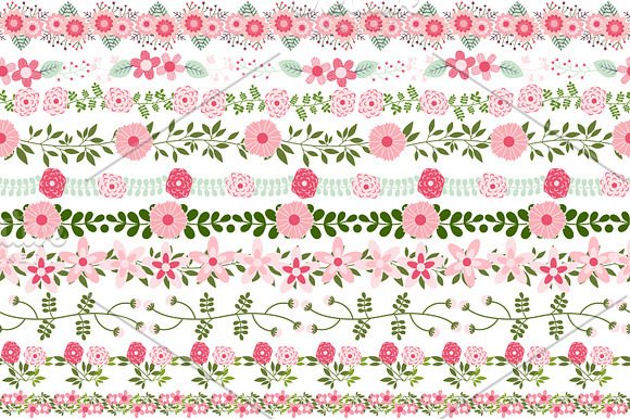 Pink flower border, floral divider  in Illustrations - product preview 3