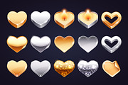 Set of Golden and Silver Hearts