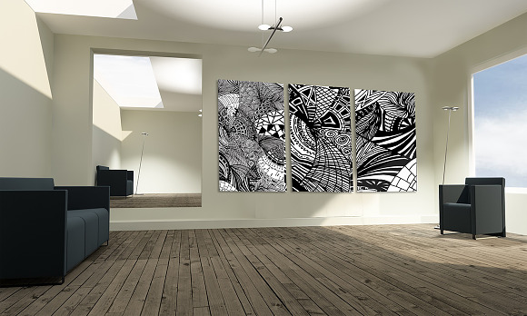 Triptych. Abstract doodles. in Illustrations - product preview 1