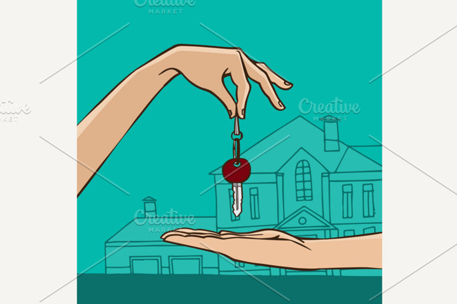 Hand holding house key in Illustrations - product preview 8