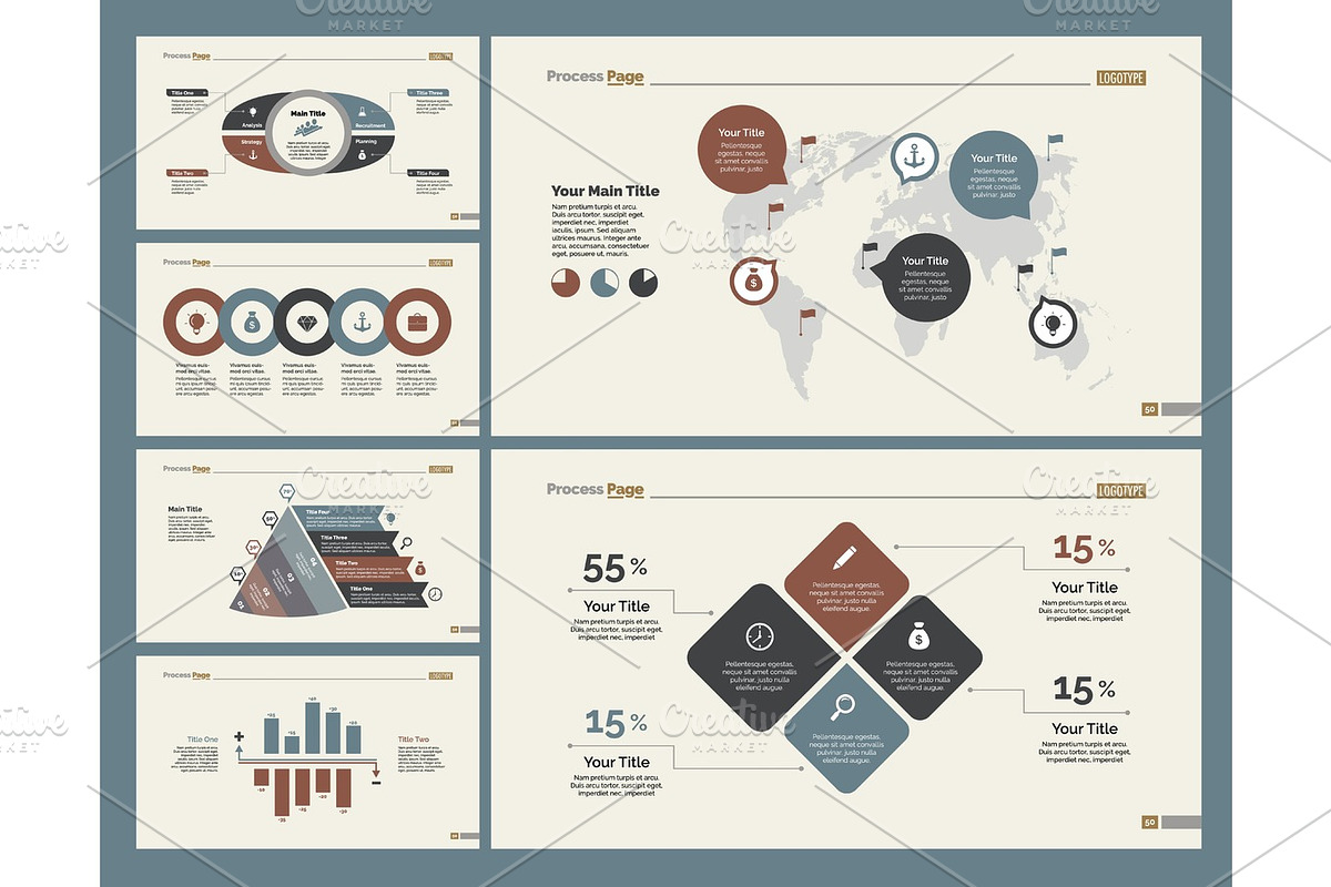Six Logistics Charts Slide Templates Set in Illustrations - product preview 8