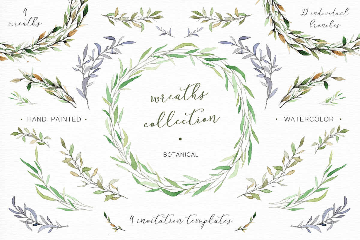 Watercolor wreaths and branches in Illustrations - product preview 8