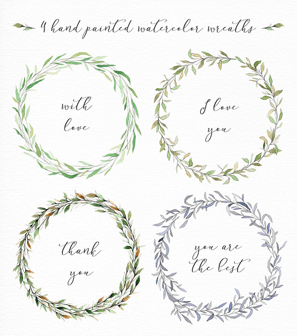 Watercolor wreaths and branches in Illustrations - product preview 1