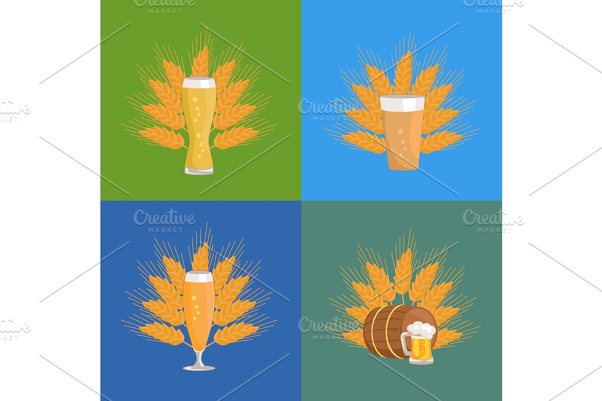 Beer Glasses with Wheat Vector Illustration in Illustrations - product preview 8