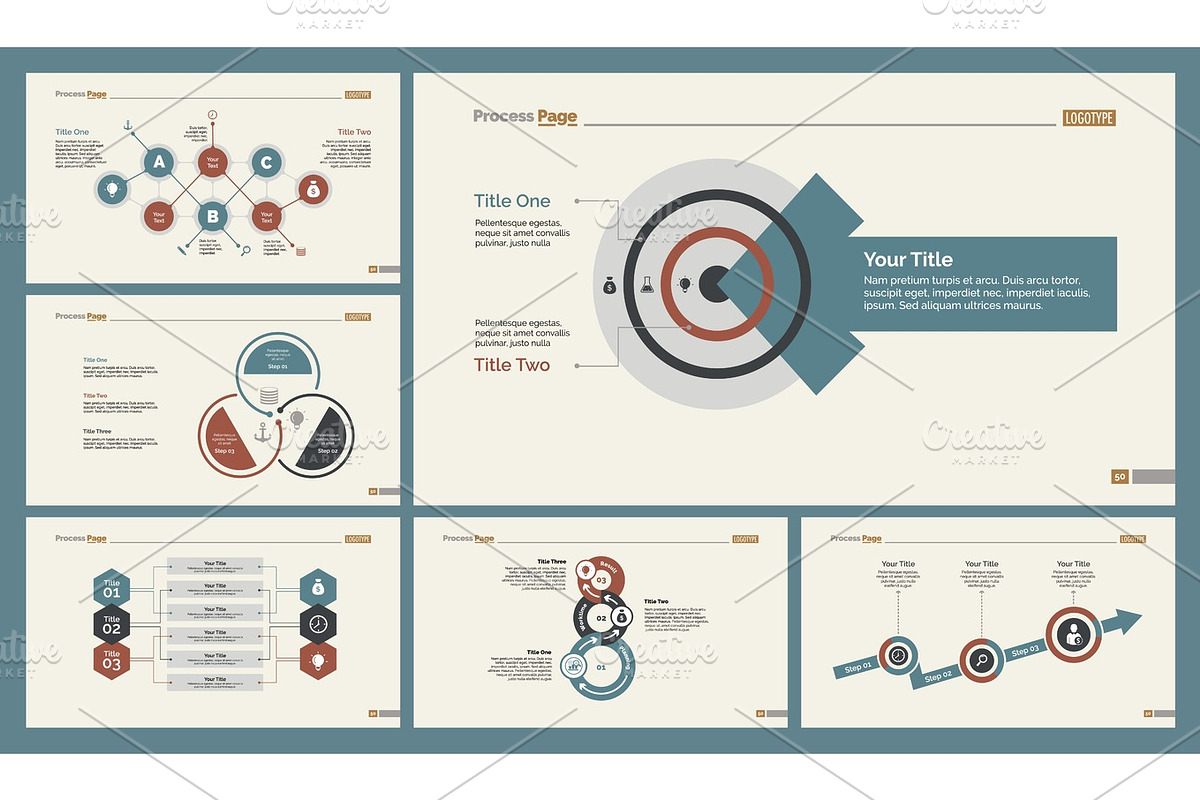 Six Workflow Charts Slide Templates Set in Illustrations - product preview 8