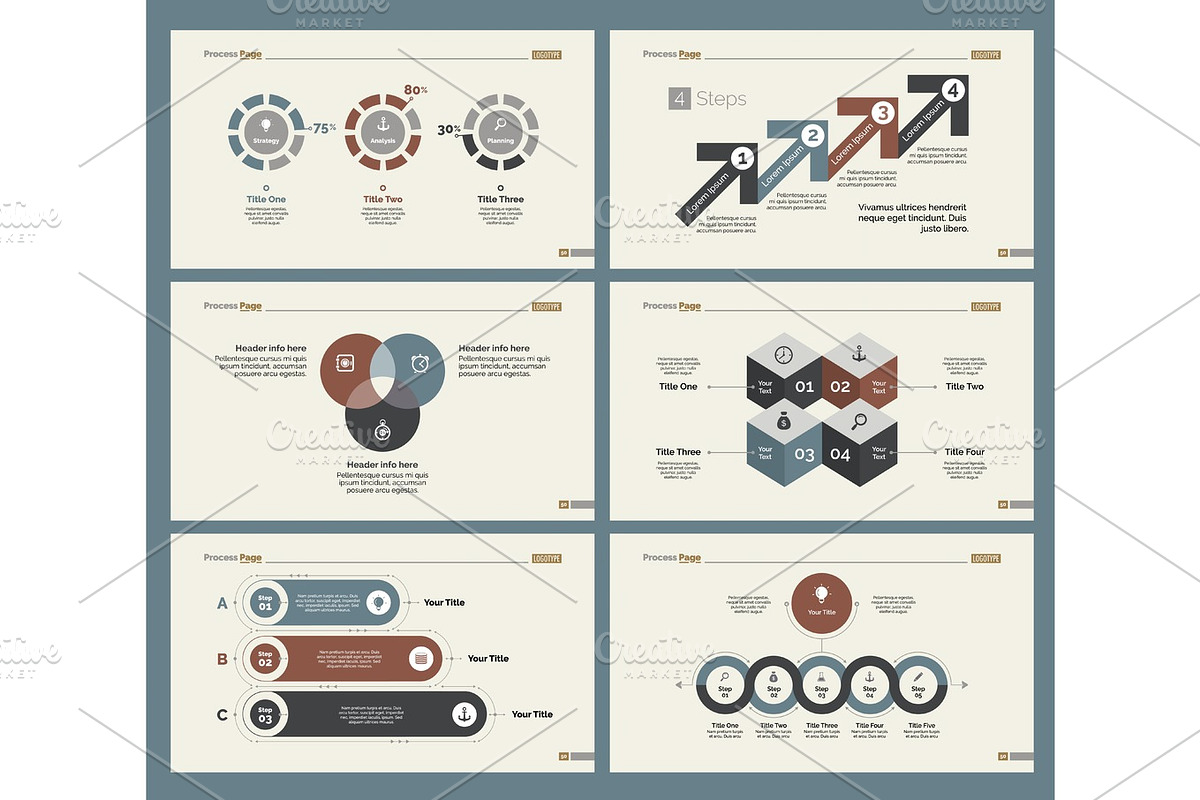 Six Workflow Slide Templates Set in Illustrations - product preview 8
