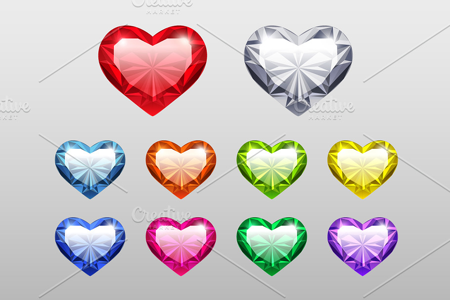 Vector Gem Hearts Set in Heart Icons - product preview 8
