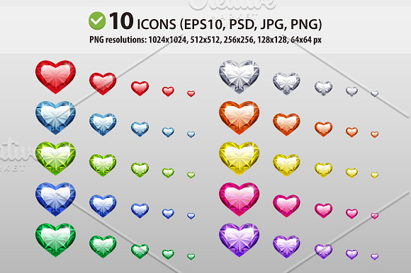 Vector Gem Hearts Set in Heart Icons - product preview 1