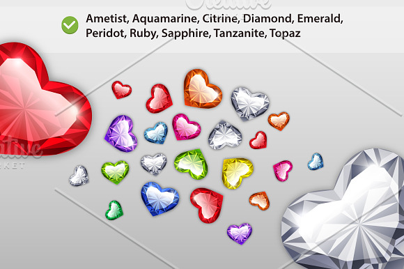 Vector Gem Hearts Set in Heart Icons - product preview 3