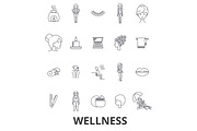 Wellness, health, water well, spa, fitness, massage, beauty, wellbeing, gym line icons. Editable strokes. Flat design vector illustration symbol concept. Linear signs isolated