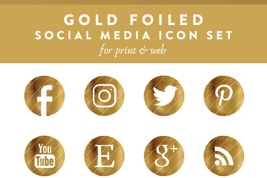 Gold Foiled Social Media icon set in Graphics - product preview 8
