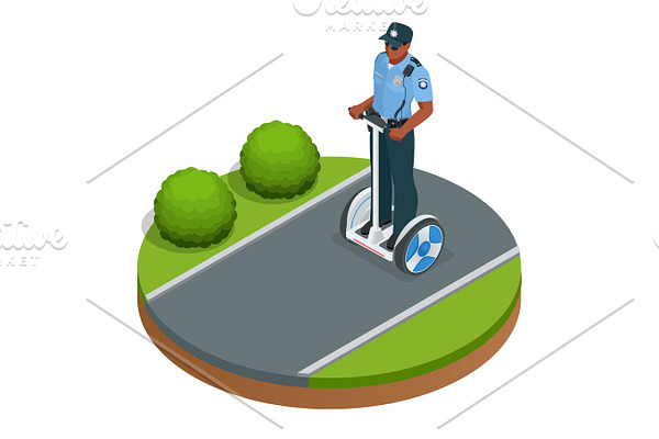 Police officer on fashionable two-wheeled Self-balancing electri