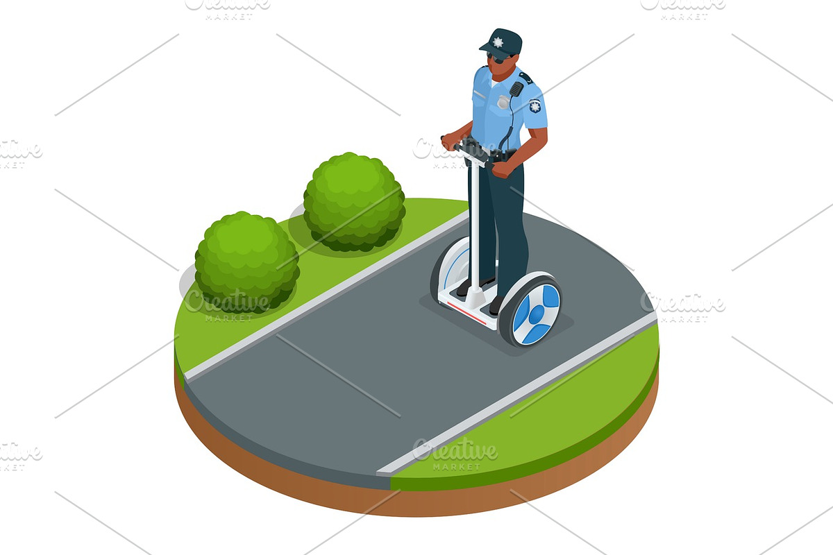 Police officer on fashionable two-wheeled Self-balancing electri in Illustrations - product preview 8
