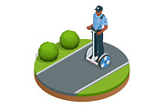 Police officer on fashionable two-wheeled Self-balancing electri