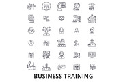 Business training, training session, learning, business meeting, presentation line icons. Editable strokes. Flat design vector illustration symbol concept. Linear signs isolated