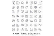 Charts and diagrams, diagram element, flow chart, circle diagram, graphic, arrow line icons. Editable strokes. Flat design vector illustration symbol concept. Linear signs isolated
