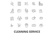 Cleaning service, house cleaning, office cleaning, cleaning supplies, cleaner line icons. Editable strokes. Flat design vector illustration symbol concept. Linear signs isolated