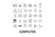 Computer, laptop, computer screen, technology, internet, mouse, monitor, network line icons. Editable strokes. Flat design vector illustration symbol concept. Linear signs isolated