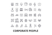 Corporate people, corporate identity, business, train, corporate event, office line icons. Editable strokes. Flat design vector illustration symbol concept. Linear signs isolated