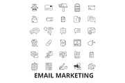 Email marketing, posting, social media, newsletter, internet, online, blog line icons. Editable strokes. Flat design vector illustration symbol concept. Linear signs isolated