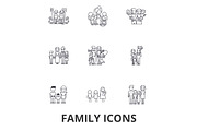 Family, happieness, home, fun, couple, family tree, family portrait, vacation line icons. Editable strokes. Flat design vector illustration symbol concept. Linear signs isolated