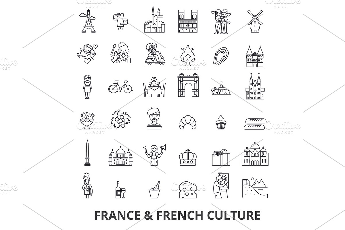 France, eiffel tower, french, france flag, Europe, Paris, parisian, triumphal line icons. Editable strokes. Flat design vector illustration symbol concept. Linear signs isolated in Illustrations - product preview 8