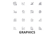 Graphics, graph, infographic, design, chart, graphic element, illustration, logo line icons. Editable strokes. Flat design vector illustration symbol concept. Linear signs isolated
