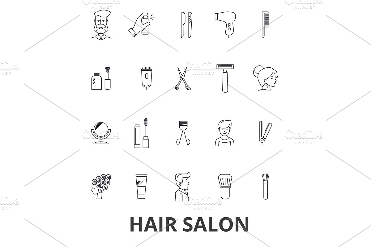 Hair salon, hair style, hairdresser, model, beauty salon, hair stylist, hair cut line icons. Editable strokes. Flat design vector illustration symbol concept. Linear signs isolated in Illustrations - product preview 8