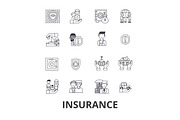 Insurance, health insurance, insurance agent, life insurance, protection, safety line icons. Editable strokes. Flat design vector illustration symbol concept. Linear signs isolated