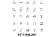 Psychology, psychologist, counseling, test, therapy, brain, sociology, mind line icons. Editable strokes. Flat design vector illustration symbol concept. Linear signs isolated