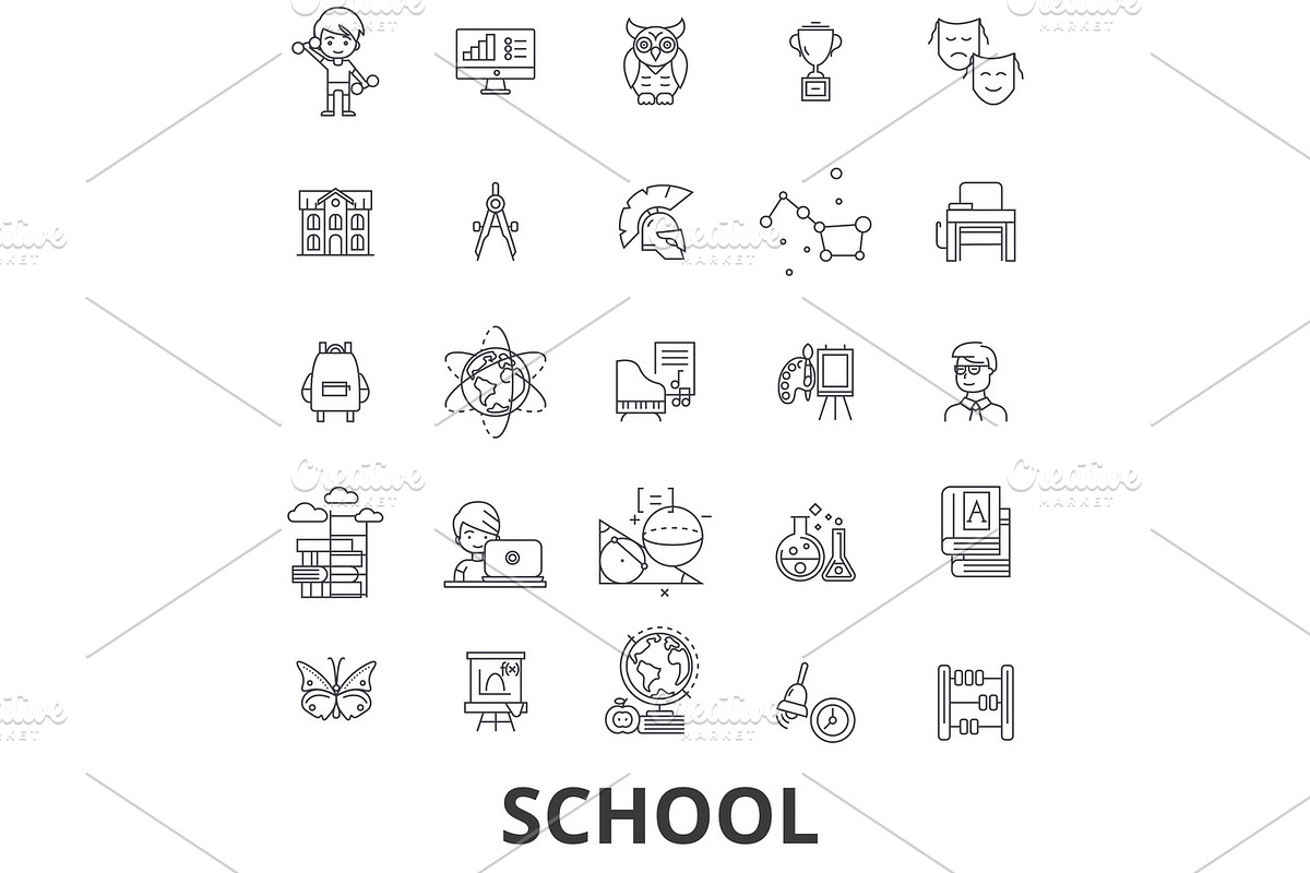School, school building, education, classroom, pupil, school bus, school teacher line icons. Editable strokes. Flat design vector illustration symbol concept. Linear signs isolated in Objects - product preview 8