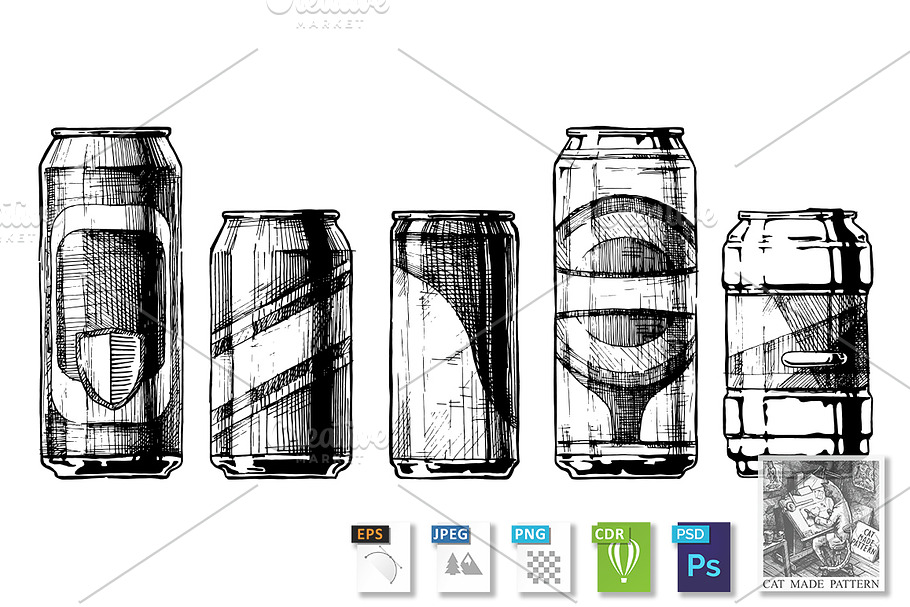 set of beverage cans