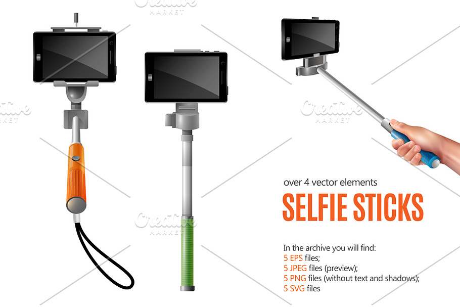 Selfie Sticks Set in Objects - product preview 8