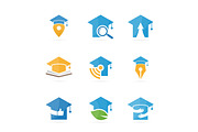 Set of graduate hat logo combination. School and college symbol or icon. Unique study and education logotype design template.