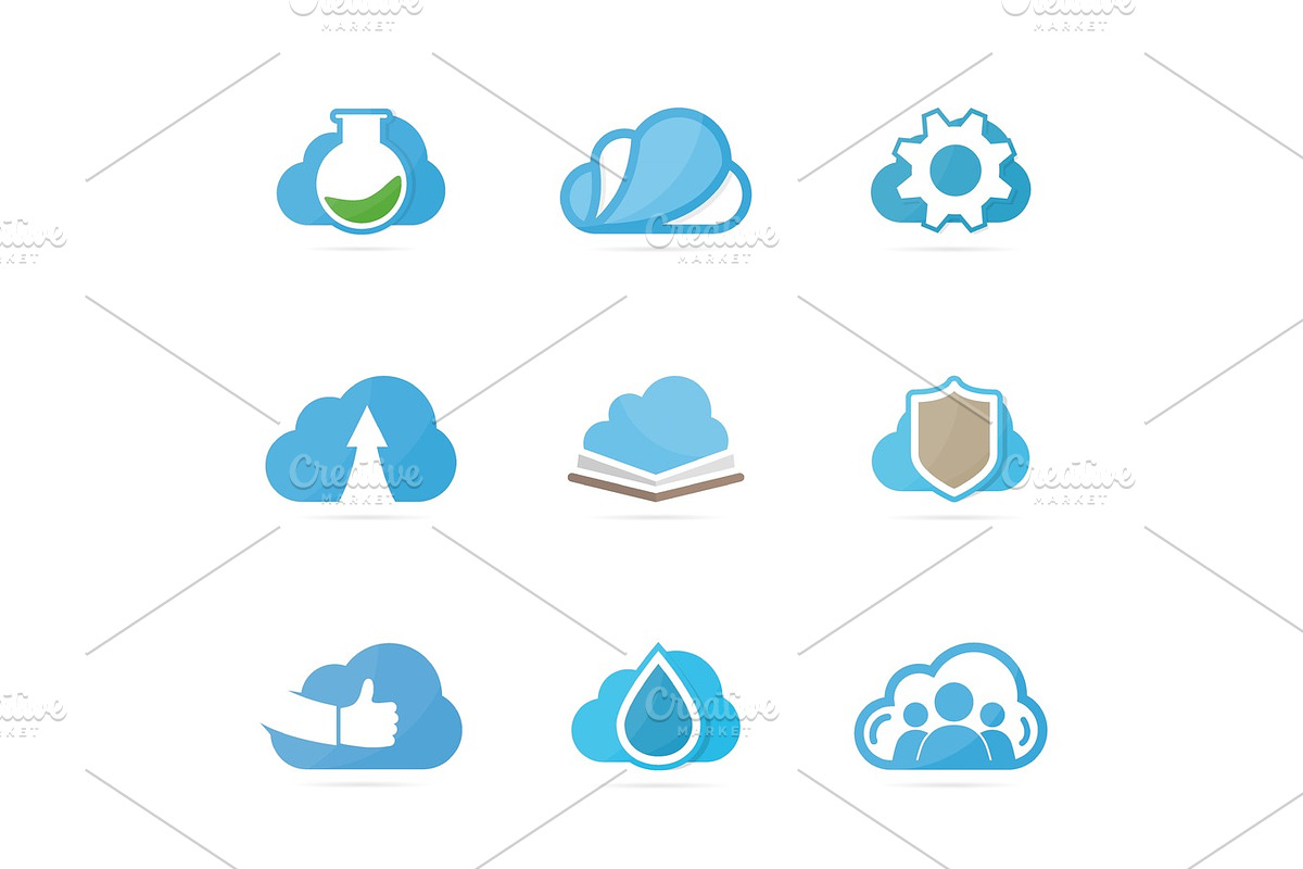Set of cloud logo combination. Loading and download symbol or icon. Unique upload and network logotype design template. in Logo Templates - product preview 8