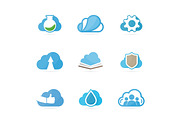 Set of cloud logo combination. Loading and download symbol or icon. Unique upload and network logotype design template.