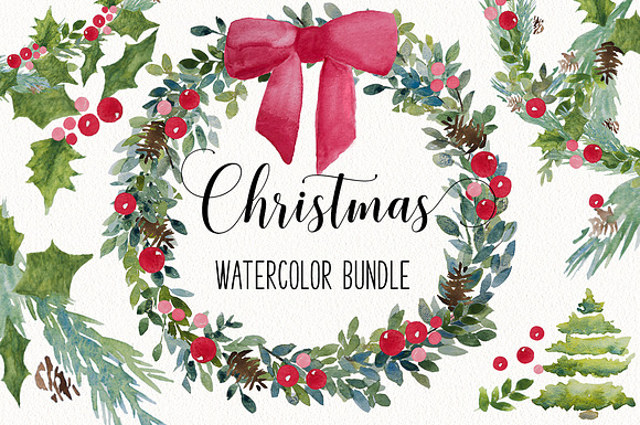 Christmas watercolor clip art BUNDLE in Illustrations - product preview 1
